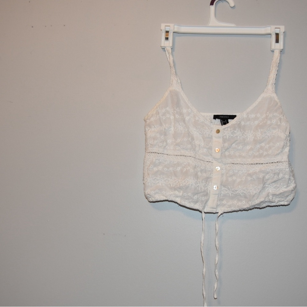 Forever 21 Cream Buttoned Tie Front Cropped Camisole